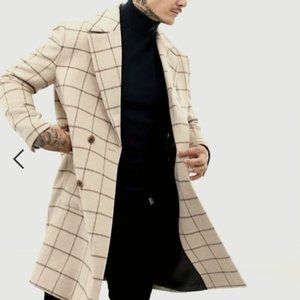 ASOS DESIGN wool mix overcoat in window pane check